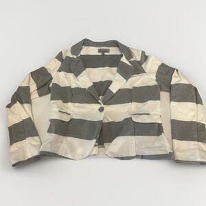 MadModele VINTAGE 2000s Women's Grey and White Striped Blazer Cardigan Size L